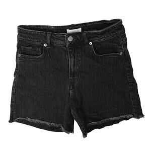 H&M Women's Black Solid High Rise Straight Denim Jeans Cut Off Mini Short Size 8